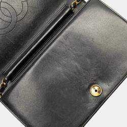 Pre Owned Chanel Matelasse Coco Mark Full Flap Push Lock Chain Shoulder Bag In Black Lambskin