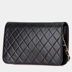 Pre Owned Chanel Matelasse Coco Mark Full Flap Push Lock Chain Shoulder Bag In Black Lambskin