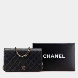 Pre Owned Chanel Matelasse Coco Mark Full Flap Push Lock Chain Shoulder Bag In Black Lambskin