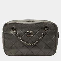 Pre Owned Chanel Coco Mark Hobo Chain Shoulder Bag In Gray And Silver Leather