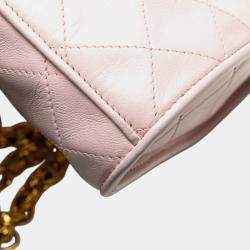 Pre Owned Chanel Matelasse Coco Mark Fringe Chain Shoulder Bag Pink Lambskin