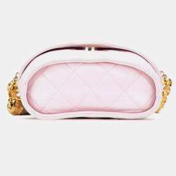 Pre Owned Chanel Matelasse Coco Mark Fringe Chain Shoulder Bag Pink Lambskin