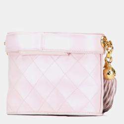 Pre Owned Chanel Matelasse Coco Mark Fringe Chain Shoulder Bag Pink Lambskin