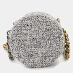 Pre Owned Chanel 19 Round Clutch Chain Shoulder Bag In Tweed And Leather Gray