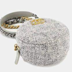 Pre Owned Chanel 19 Round Clutch Chain Shoulder Bag In Tweed And Leather Gray