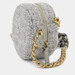 Pre Owned Chanel 19 Round Clutch Chain Shoulder Bag In Tweed And Leather Gray