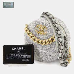 Pre Owned Chanel 19 Round Clutch Chain Shoulder Bag In Tweed And Leather Gray