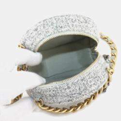 Pre Owned Chanel 19 Round Clutch Chain Shoulder Bag In Tweed And Leather Gray