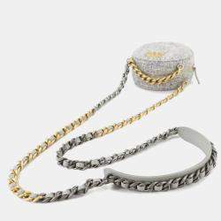 Pre Owned Chanel 19 Round Clutch Chain Shoulder Bag In Tweed And Leather Gray