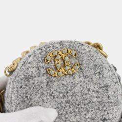 Pre Owned Chanel 19 Round Clutch Chain Shoulder Bag In Tweed And Leather Gray