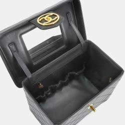 Pre Owned Chanel Bicolore Vanity 2-Way Hand/Shoulder Bag In Black Lambskin