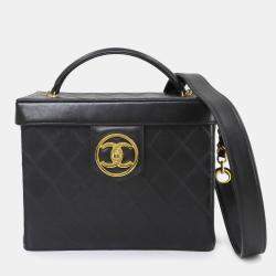 Pre Owned Chanel Bicolore Vanity 2-Way Hand/Shoulder Bag In Black Lambskin