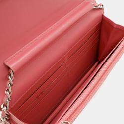 Pre Owned Chanel Simply Cc Matelasse Coco Mark Chain Wallet Shoulder Bag Pochette Leather Pink Red