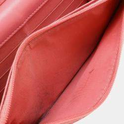 Pre Owned Chanel Simply Cc Matelasse Coco Mark Chain Wallet Shoulder Bag Pochette Leather Pink Red