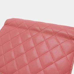Pre Owned Chanel Simply Cc Matelasse Coco Mark Chain Wallet Shoulder Bag Pochette Leather Pink Red