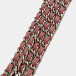 Pre Owned Chanel Simply Cc Matelasse Coco Mark Chain Wallet Shoulder Bag Pochette Leather Pink Red