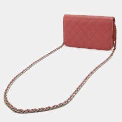 Pre Owned Chanel Simply Cc Matelasse Coco Mark Chain Wallet Shoulder Bag Pochette Leather Pink Red