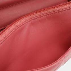Pre Owned Chanel Simply Cc Matelasse Coco Mark Chain Wallet Shoulder Bag Pochette Leather Pink Red
