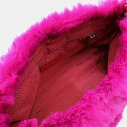 Pre Owned Chanel Lapin Rabbit Fur Coco Mark Chain Bag Shoulder Leather Purple Pink