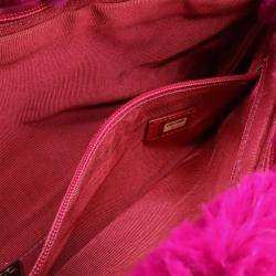 Pre Owned Chanel Lapin Rabbit Fur Coco Mark Chain Bag Shoulder Leather Purple Pink