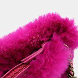Pre Owned Chanel Lapin Rabbit Fur Coco Mark Chain Bag Shoulder Leather Purple Pink