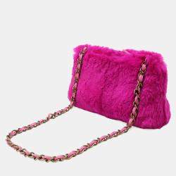 Pre Owned Chanel Lapin Rabbit Fur Coco Mark Chain Bag Shoulder Leather Purple Pink