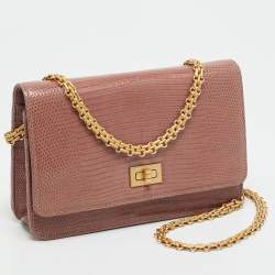 Pre Owned محقظة بسلسلة  شانيل ريشيو جلد لامع مبطن عنابي