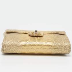 Pre Owned Chanel Triple Compartment CC Flap Gold Quilted Lizard Bag
