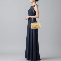 Pre Owned Chanel Triple Compartment CC Flap Gold Quilted Lizard Bag