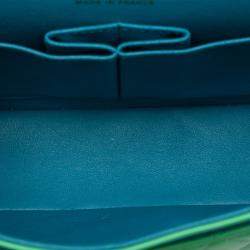 Pre Owned Chanel Green Small Classic Lambskin Rainbow Hardware Double Flap