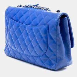 Pre Owned Chanel Blue Jumbo Classic Lambskin Single Flap
