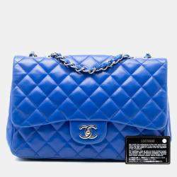Pre Owned Chanel Blue Jumbo Classic Lambskin Single Flap