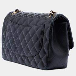 Pre Owned Chanel Black Jumbo Classic Lambskin Double Flap