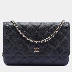 Pre Owned Chanel Black CC Quilted Caviar Wallet on Chain