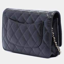 Pre Owned Chanel Black CC Quilted Caviar Wallet on Chain