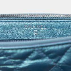 Pre Owned Chanel Blue Iridescent Aged Calfskin Gabrielle Double Zip Clutch with Chain