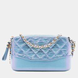 Pre Owned Chanel Blue Iridescent Aged Calfskin Gabrielle Double Zip Clutch with Chain