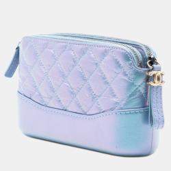 Pre Owned Chanel Blue Iridescent Aged Calfskin Gabrielle Double Zip Clutch with Chain