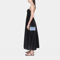 Pre Owned Chanel Blue Iridescent Aged Calfskin Gabrielle Double Zip Clutch with Chain