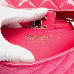 Pre Owned Chanel Pink Mini Rectangular Classic Patent Single Flap