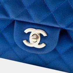 Pre Owned Chanel Blue Medium Classic Satin Double Flap