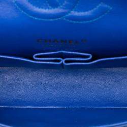 Pre Owned Chanel Blue Medium Classic Satin Double Flap