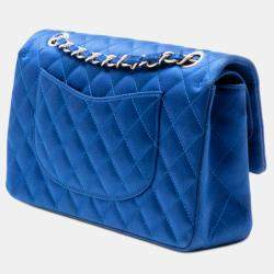 Pre Owned Chanel Blue Medium Classic Satin Double Flap