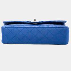 Pre Owned Chanel Blue Medium Classic Satin Double Flap