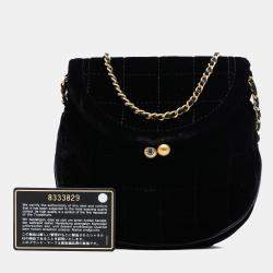 Pre Owned Chanel Black Mini Chocolate Bar Velvet Flap Crossbody