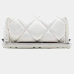 Pre Owned Chanel White Lambskin and Acrylic Kiss Clutch with Chain