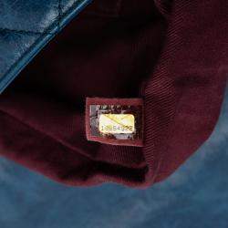 Pre Owned Chanel Blue Large Glazed Calfskin Castle Rock Top Handle Flap