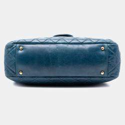 Pre Owned Chanel Blue Large Glazed Calfskin Castle Rock Top Handle Flap