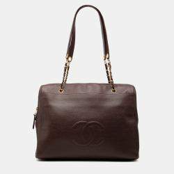Pre Owned Chanel Brown CC Caviar Chain Zip Tote