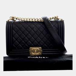 Pre Owned Chanel Black Old Medium Quilted Lambskin Boy Flap